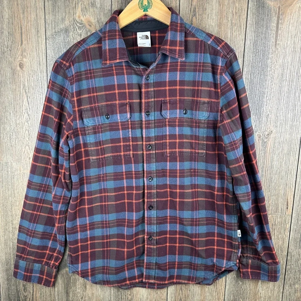 The North Face Mens Plaid Flannel Button Down Shirt Burgundy Blue NF0A7RCI M